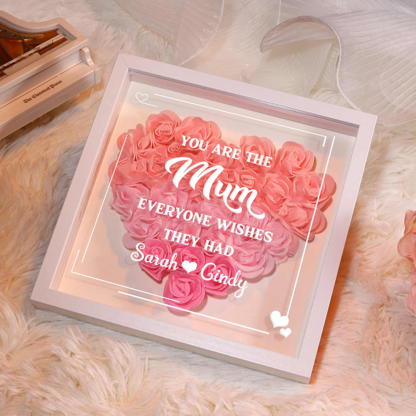Personalised 1 Nickname Flower Shadow Box Custom with 2 Names Heart Rose Frame Deco 5 Colors Gift for Grandma | Jessemade