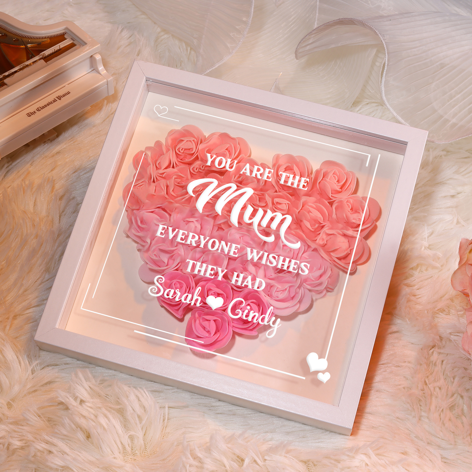 Personalised 1 Nickname Flower Shadow Box Custom with 2 Names Heart Rose Frame Deco 5 Colors Gift for Grandma | Jessemade