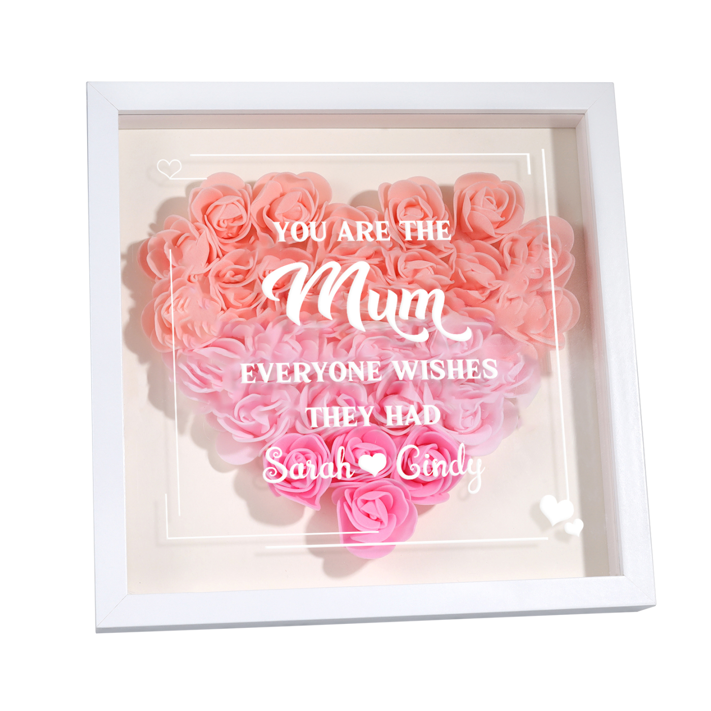 Personalised 1 Nickname Flower Shadow Box Custom with 2 Names Heart Rose Frame Deco 5 Colors Gift for Grandma | Jessemade
