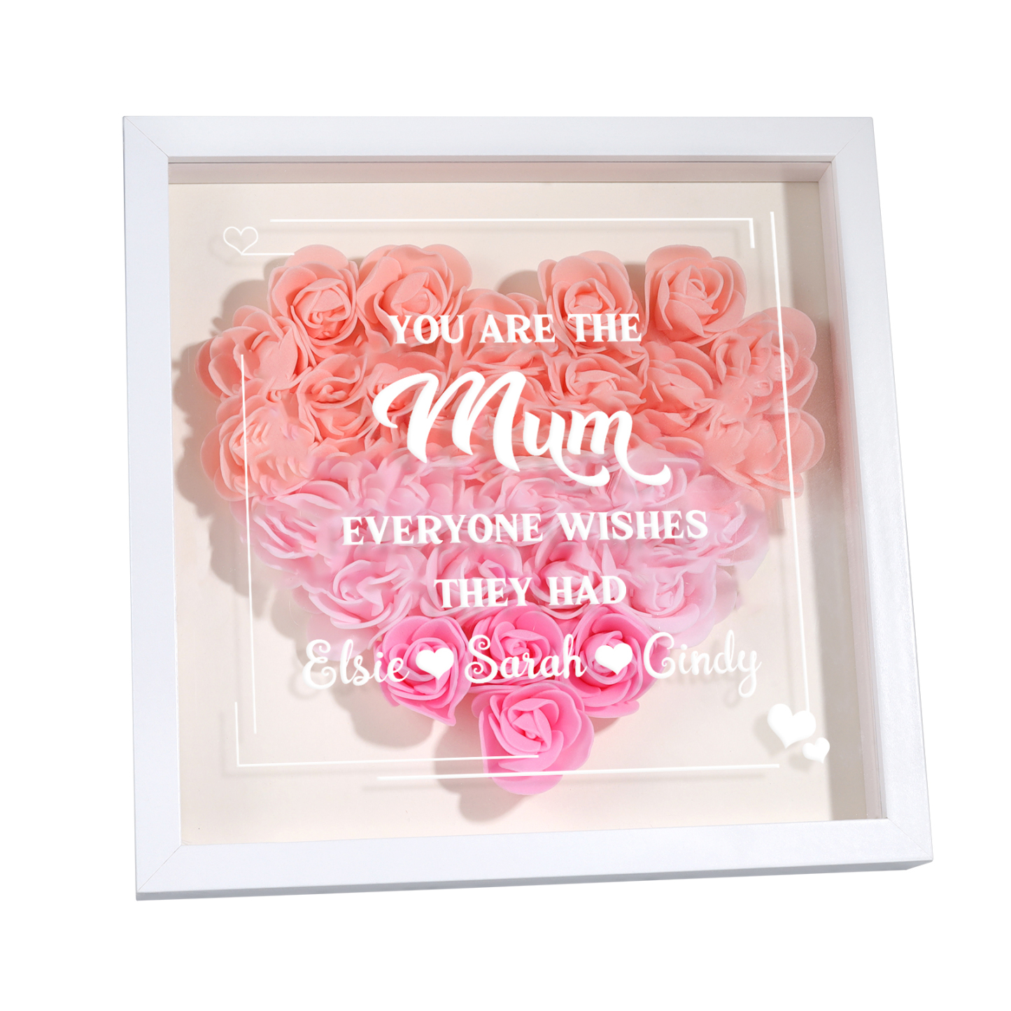 Personalised 1 Nickname Flower Shadow Box Custom with 3 Names Heart Rose Frame Deco 5 Colors Gift for Grandma | Jessemade