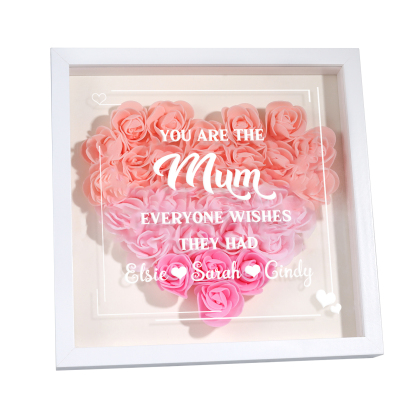 Personalised 1 Nickname Flower Shadow Box Custom with 3 Names Heart Rose Frame Deco 5 Colors Gift for Grandma | Jessemade