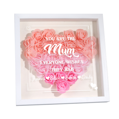 Personalised 1 Nickname Flower Shadow Box Custom with 4 Names Heart Rose Frame Deco 5 Colors Gift for Grandma | Jessemade
