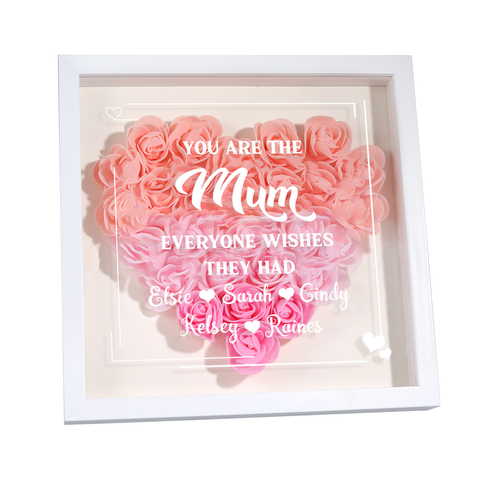 Personalised 1 Nickname Flower Shadow Box Custom with 5 Names Heart Rose Frame Deco 5 Colors Gift for Grandma | Jessemade