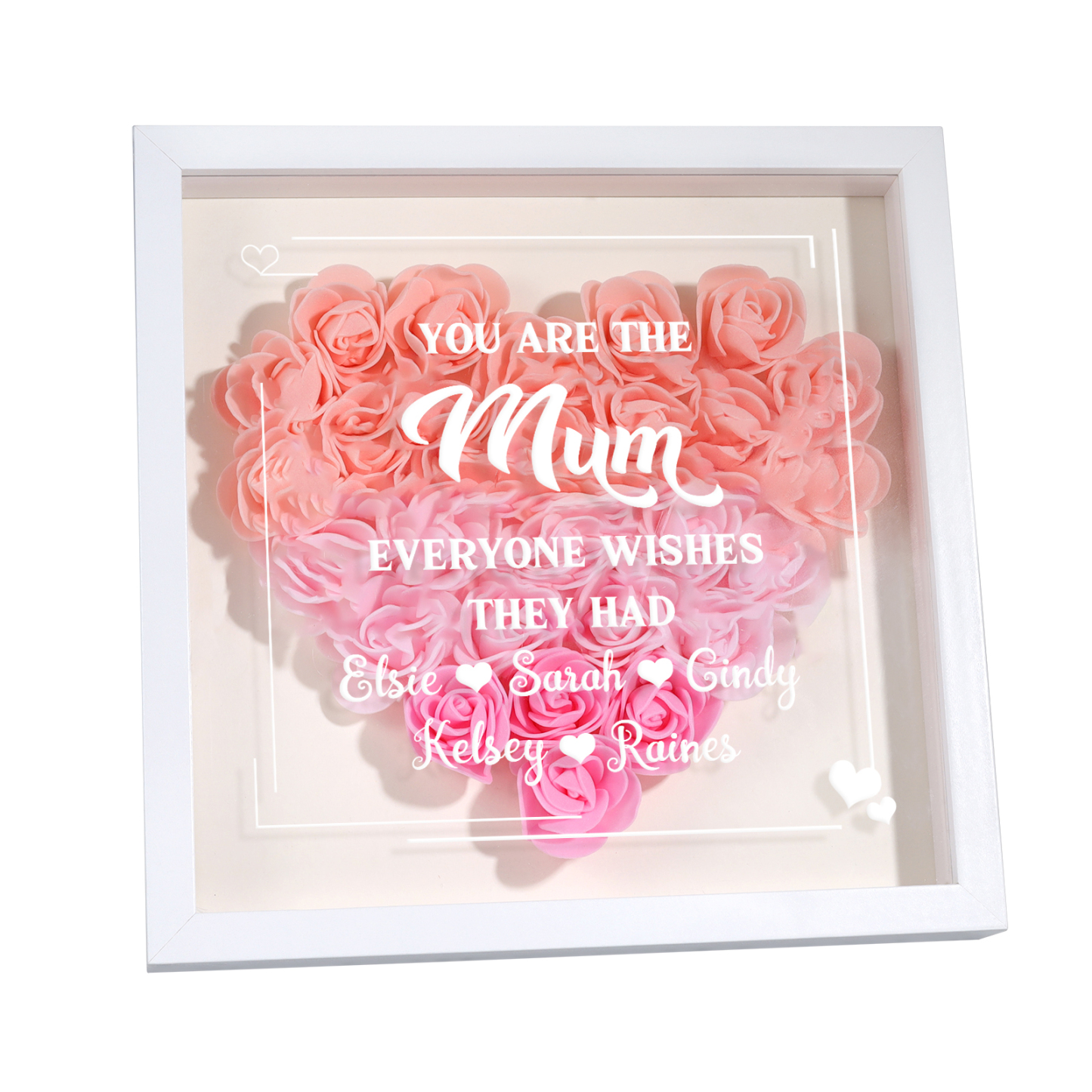 Personalised 1 Nickname Flower Shadow Box Custom with 5 Names Heart Rose Frame Deco 5 Colors Gift for Grandma | Jessemade