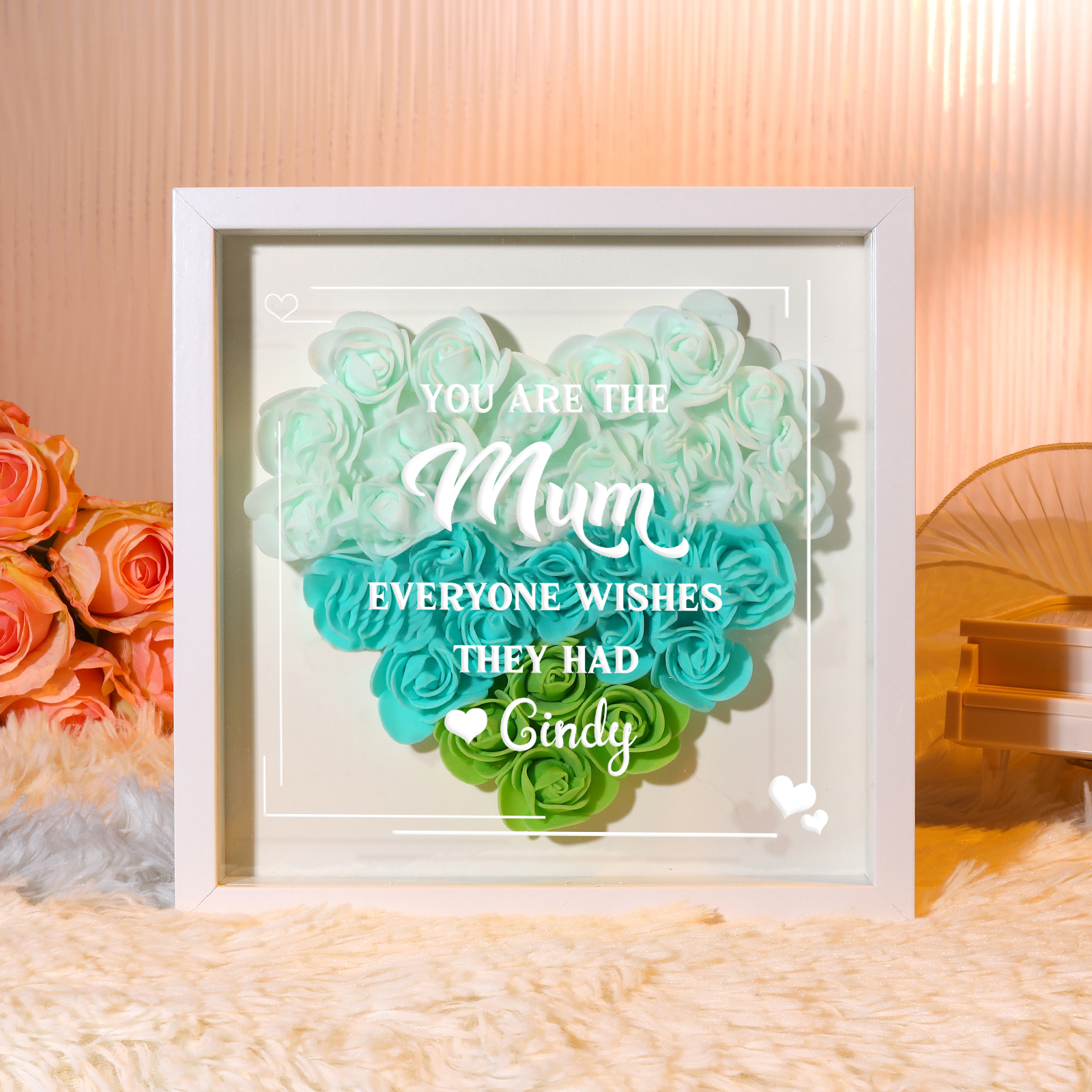 Personalised 1 Nickname Flower Shadow Box Custom with 1 Name Heart Rose Frame Deco 5 Colors Gift for Grandma | Jessemade