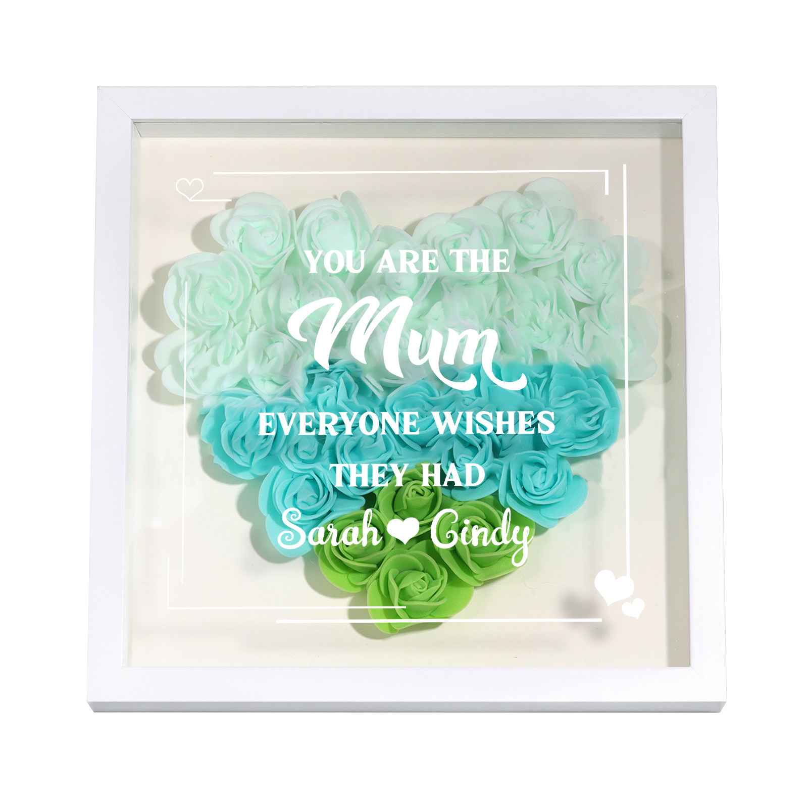 Personalised 1 Nickname Flower Shadow Box Custom with 2 Names Heart Rose Frame Deco 5 Colors Gift for Grandma | Jessemade