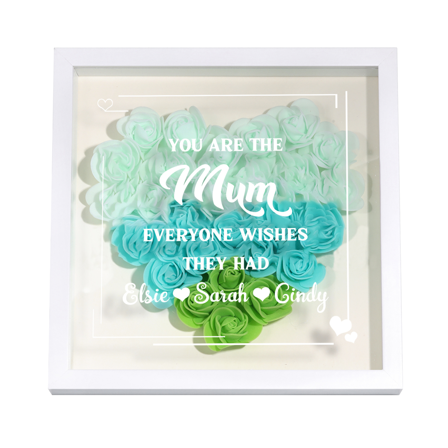 Personalised 1 Nickname Flower Shadow Box Custom with 3 Names Heart Rose Frame Deco 5 Colors Gift for Grandma | Jessemade
