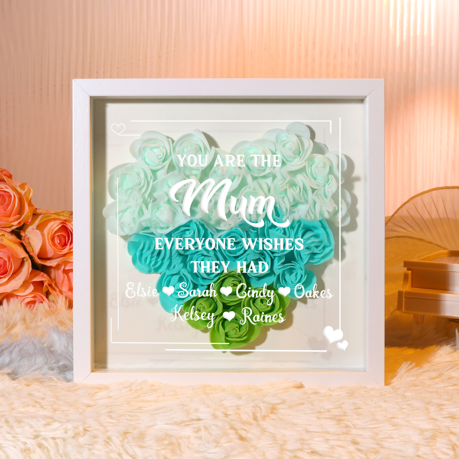 Custom Rose Shadow Box Gift for Mum – Personalised Names & Quote, 5 Colours Available | Jessemade