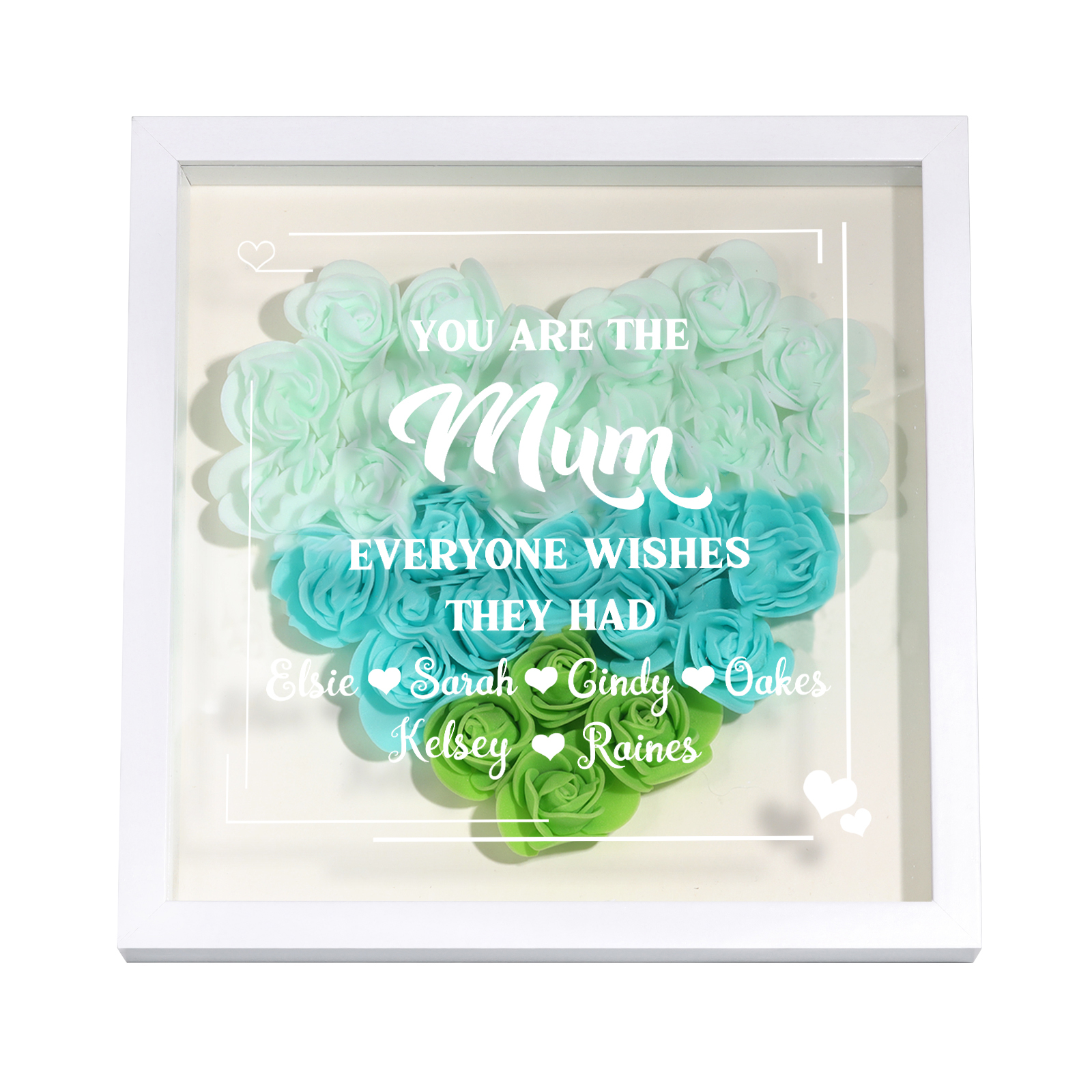Personalised 1 Nickname Flower Shadow Box Custom with 6 Names Heart Rose Frame Deco 5 Colors Gift for Grandma | Jessemade