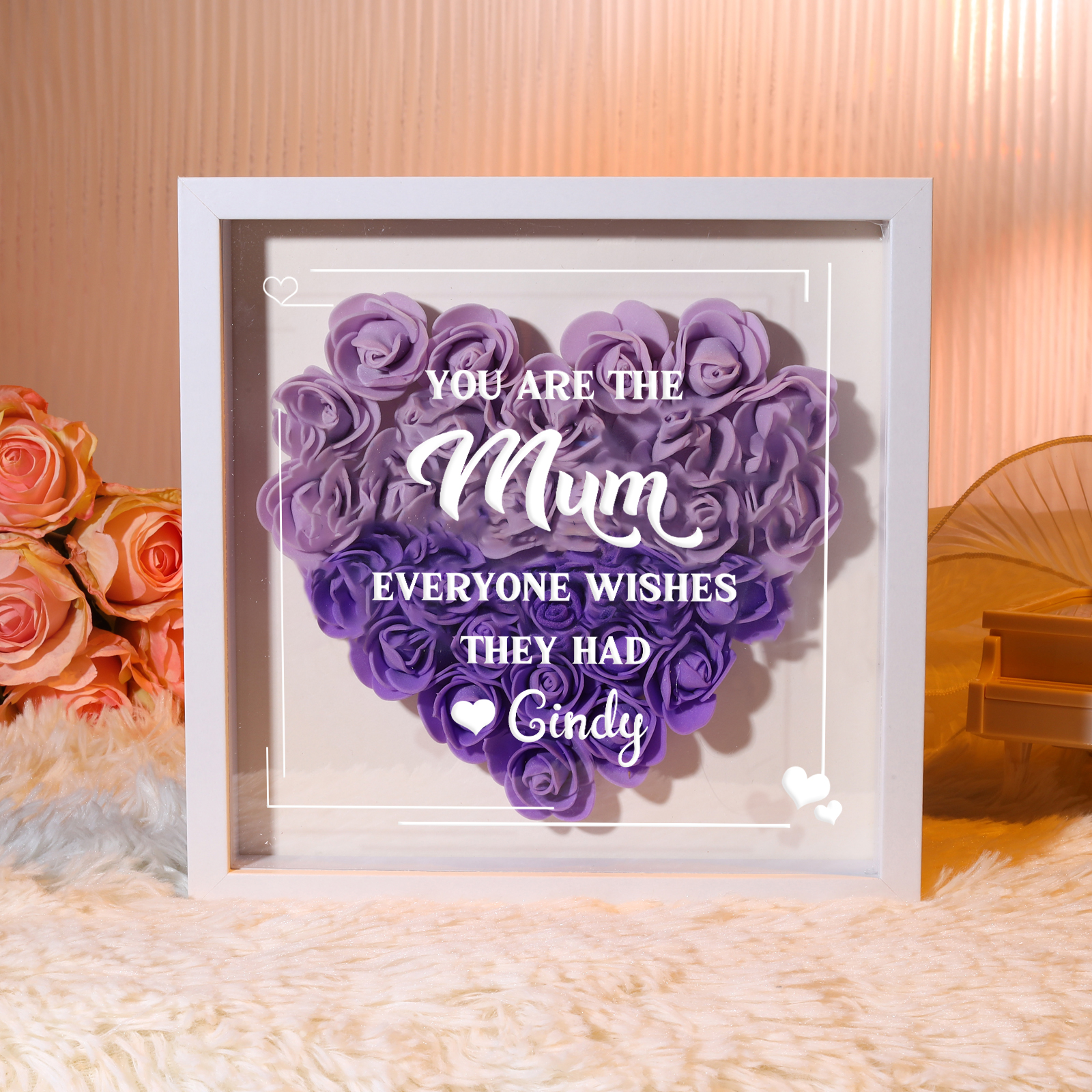 Personalised Heart Rose Shadow Box – Custom Gift for Mum, Grandma or Loved Ones | Jessemade