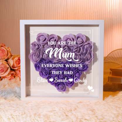 Personalised Rose Heart Shadow Box Gift for Mum – Custom Floral Frame with Names | Jessemade