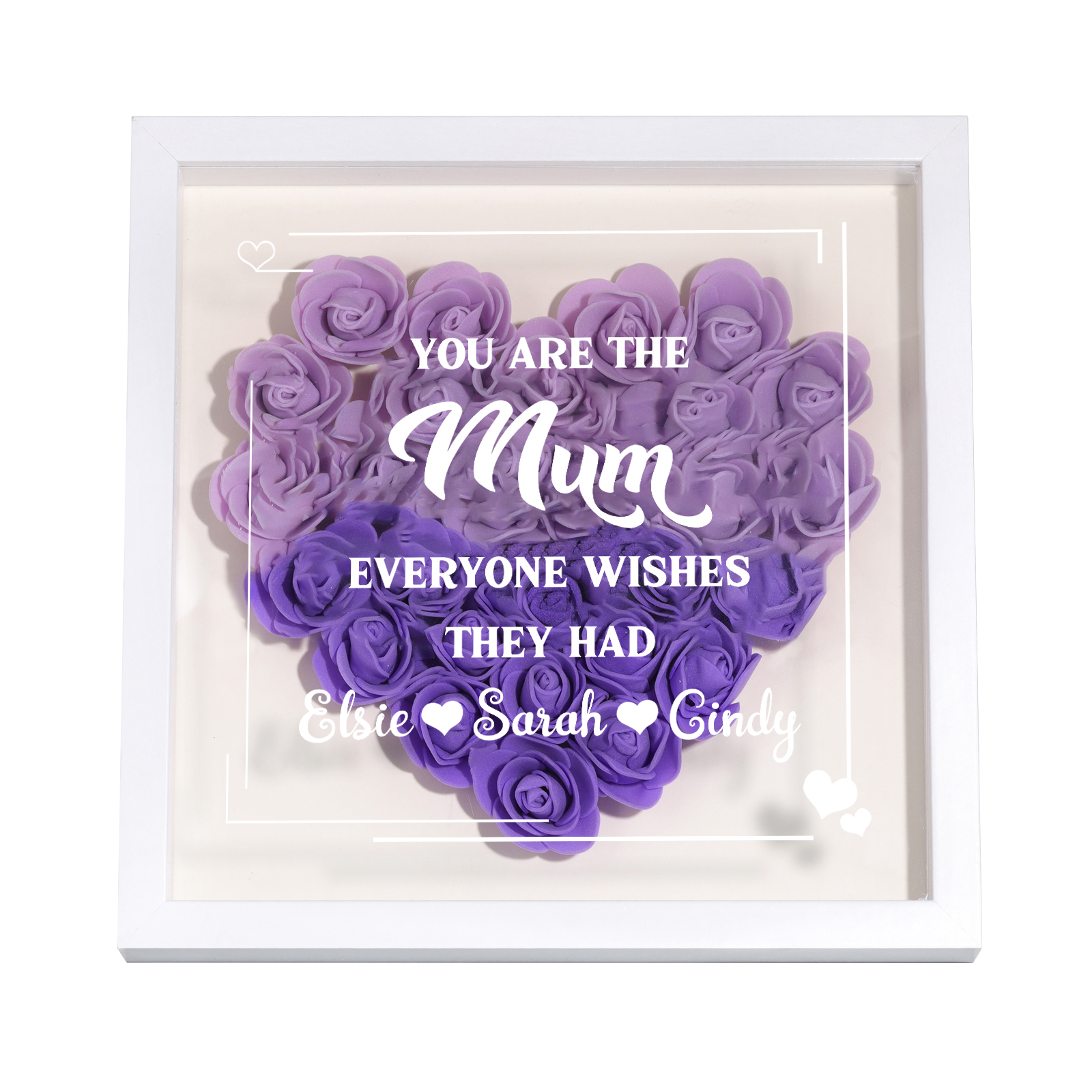 Personalised 1 Nickname Flower Shadow Box Custom with 3 Names Heart Rose Frame Deco 5 Colors Gift for Grandma | Jessemade