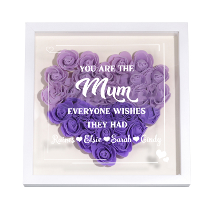 Personalised 1 Nickname Flower Shadow Box Custom with 4 Names Heart Rose Frame Deco 5 Colors Gift for Grandma | Jessemade