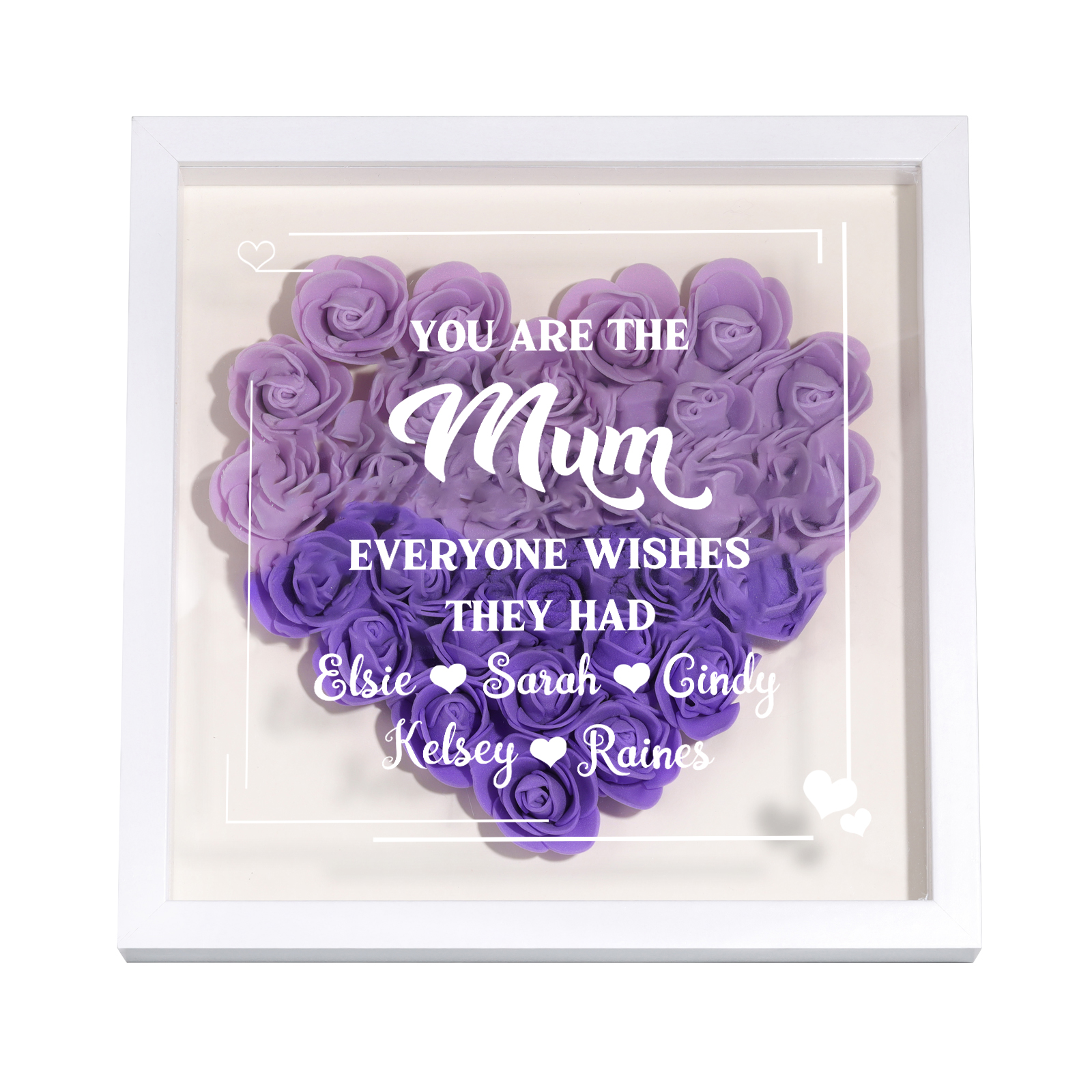 Personalised 1 Nickname Flower Shadow Box Custom with 5 Names Heart Rose Frame Deco 5 Colors Gift for Grandma | Jessemade