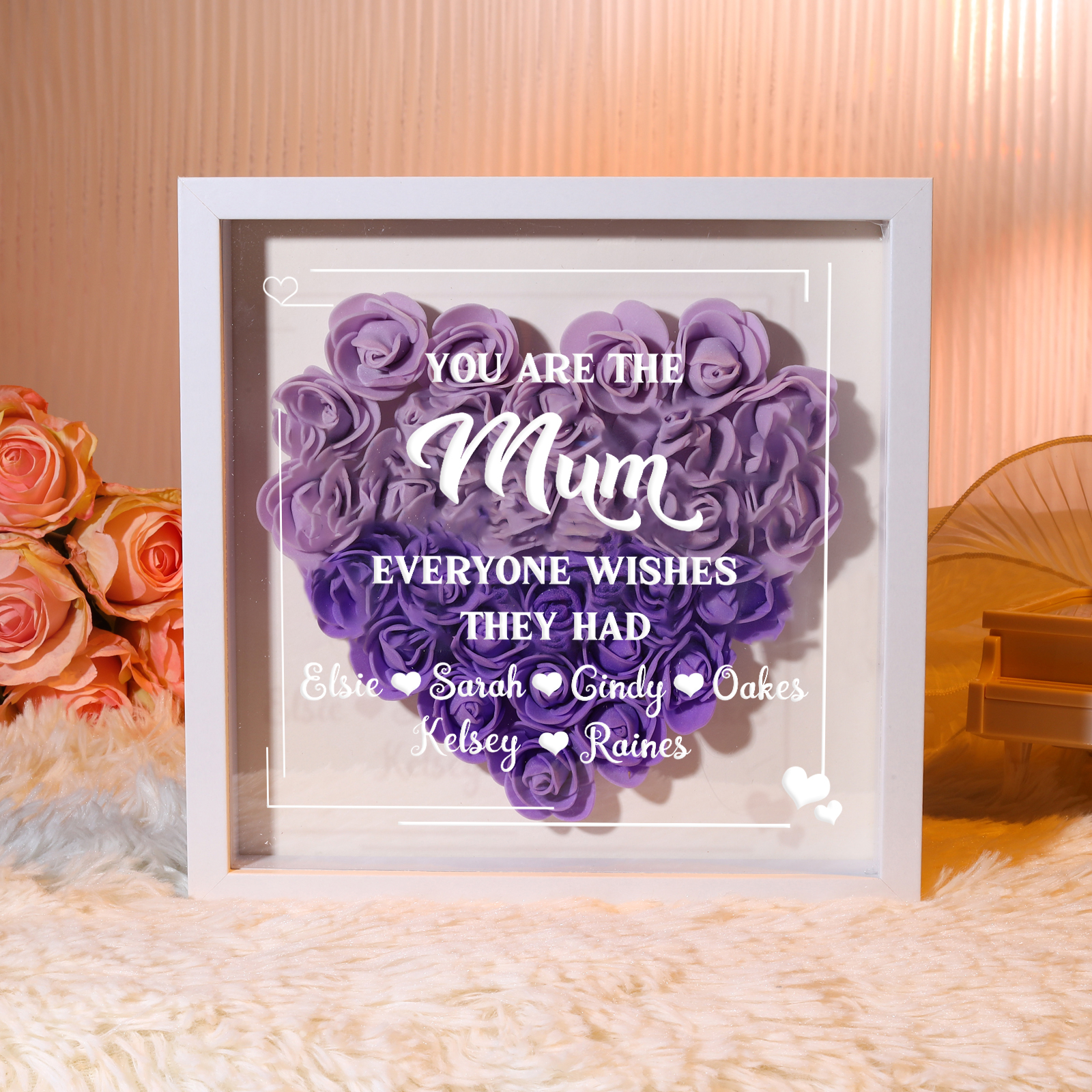Custom Rose Shadow Box Gift for Mum – Personalised Names & Quote, 5 Colours Available | Jessemade
