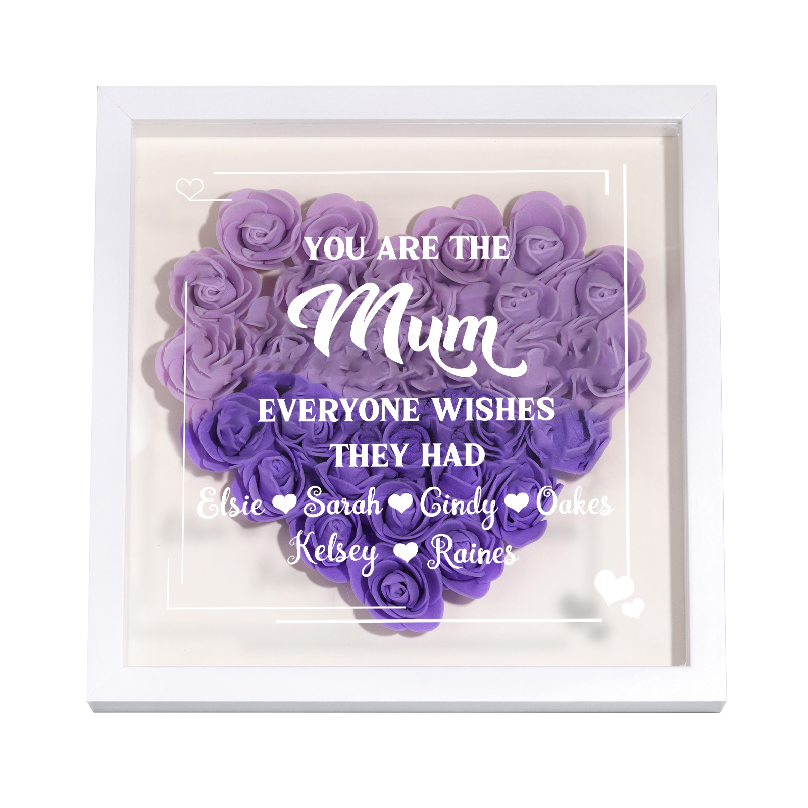 Personalised 1 Nickname Flower Shadow Box Custom with 6 Names Heart Rose Frame Deco 5 Colors Gift for Grandma | Jessemade