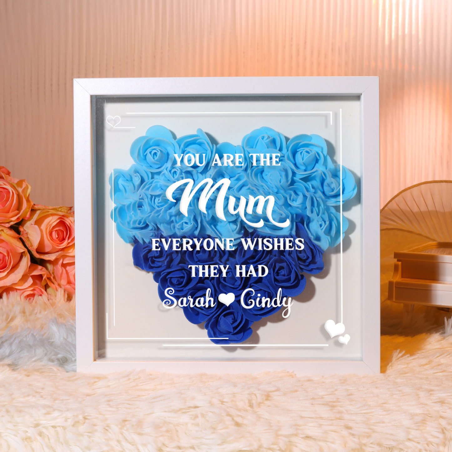 Personalised 1 Nickname Flower Shadow Box Custom with 2 Names Heart Rose Frame Deco 5 Colors Gift for Grandma | Jessemade