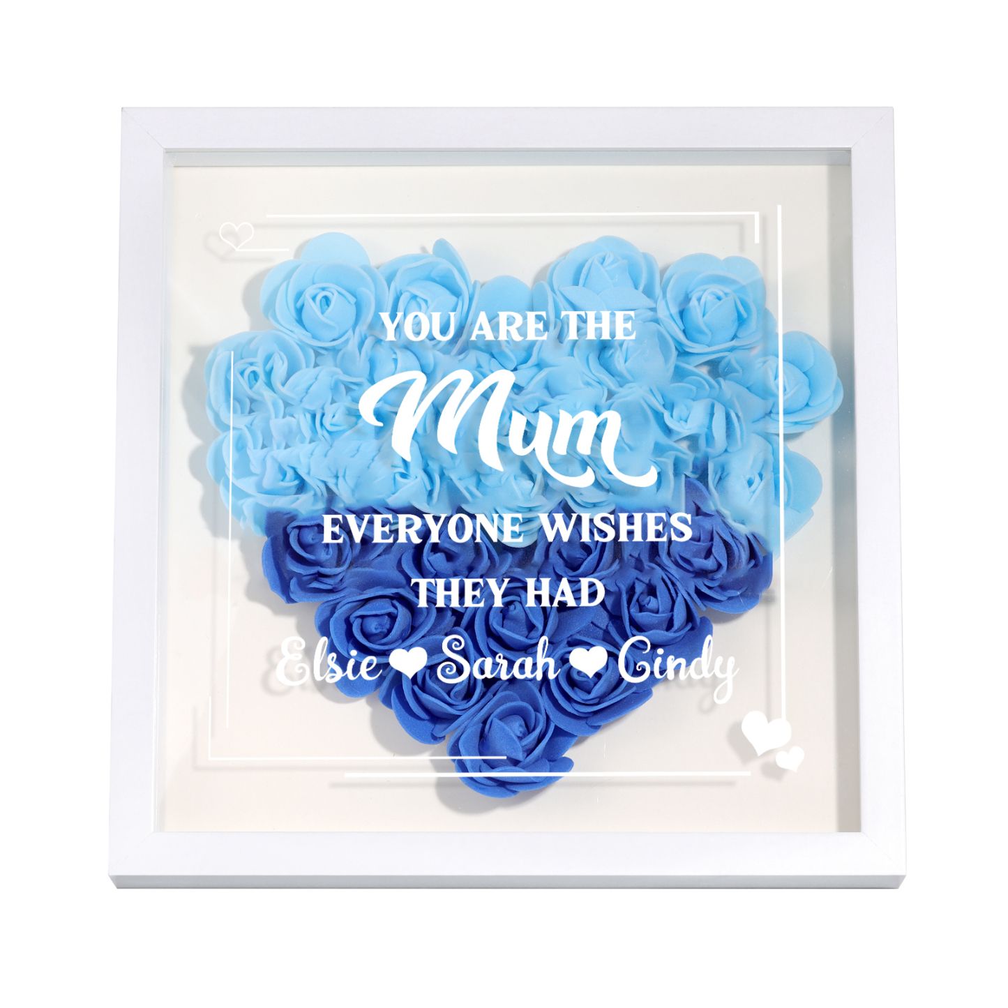 Personalised 1 Nickname Flower Shadow Box Custom with 3 Names Heart Rose Frame Deco 5 Colors Gift for Grandma | Jessemade