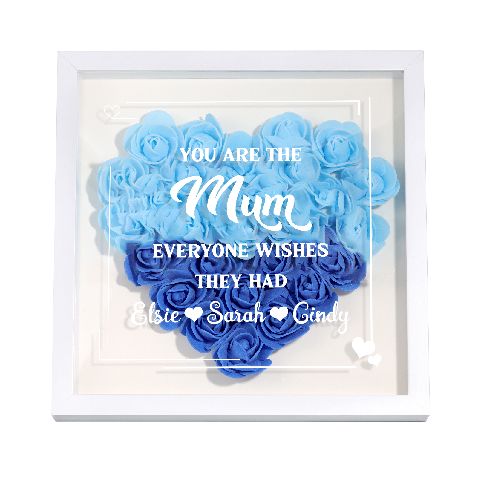 Personalised 1 Nickname Flower Shadow Box Custom with 3 Names Heart Rose Frame Deco 5 Colors Gift for Grandma | Jessemade