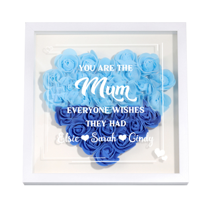 Personalised 1 Nickname Flower Shadow Box Custom with 3 Names Heart Rose Frame Deco 5 Colors Gift for Grandma | Jessemade