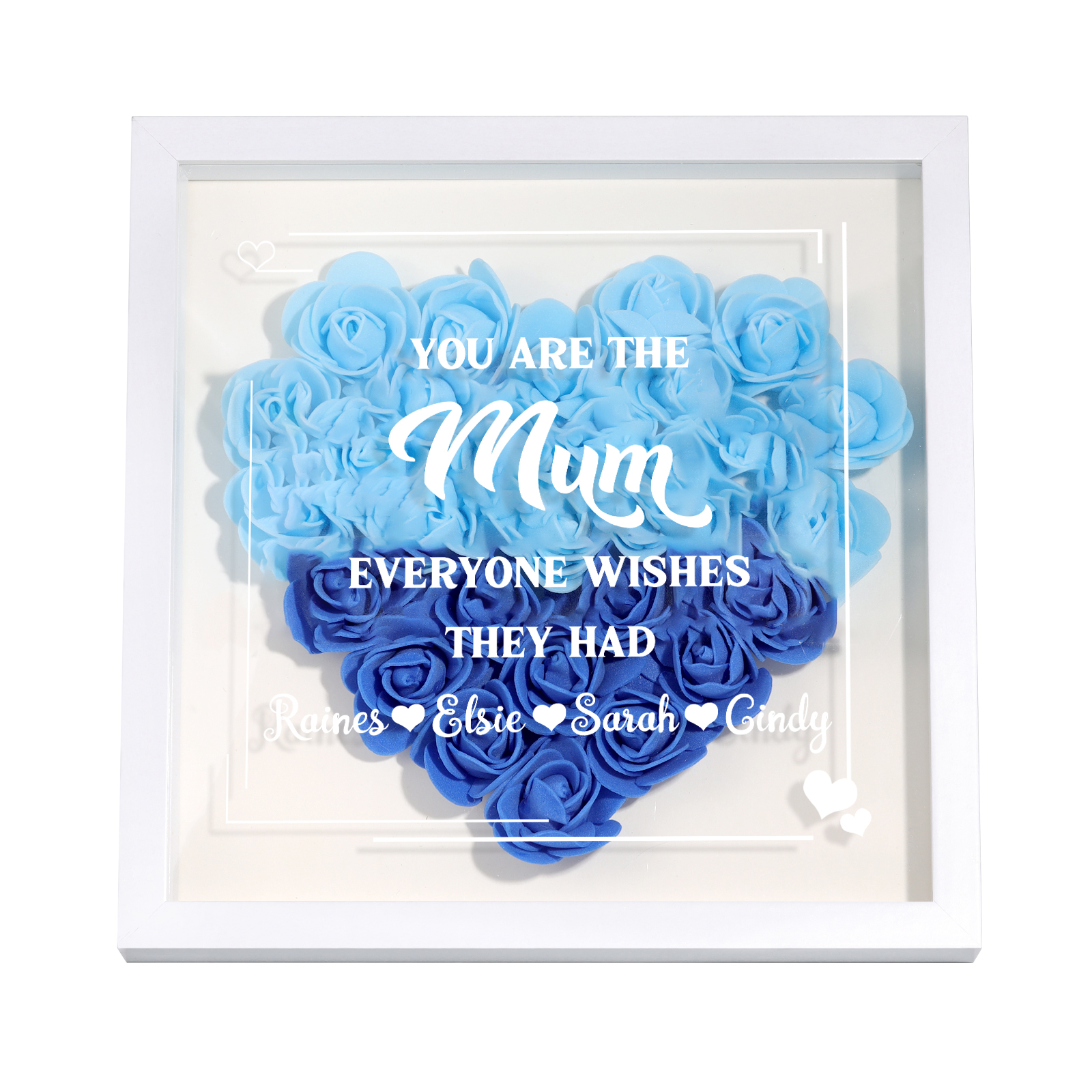 Personalised 1 Nickname Flower Shadow Box Custom with 4 Names Heart Rose Frame Deco 5 Colors Gift for Grandma | Jessemade