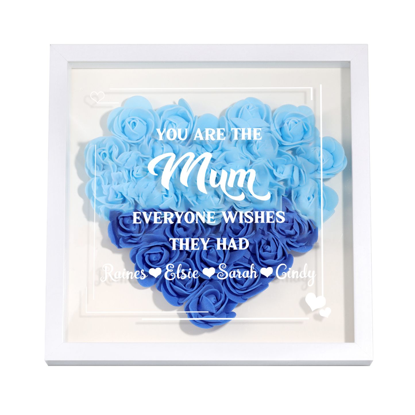 Personalised 1 Nickname Flower Shadow Box Custom with 4 Names Heart Rose Frame Deco 5 Colors Gift for Grandma | Jessemade