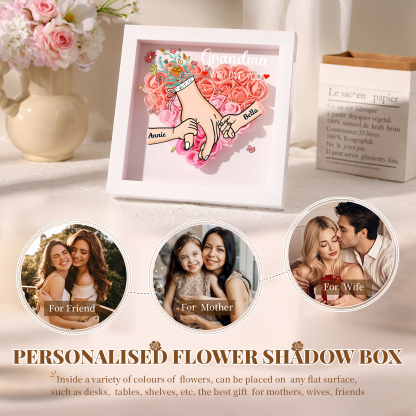 Personalised Flower Shadow Box Custom 2-6 Names & 1 Text Heart Rose Frame Deco 5 Colors Gift for Grandma | Jessemade