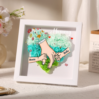 Personalised Flower Shadow Box Custom 2-6 Names & 1 Text Heart Rose Frame Deco 5 Colors Gift for Grandma | Jessemade