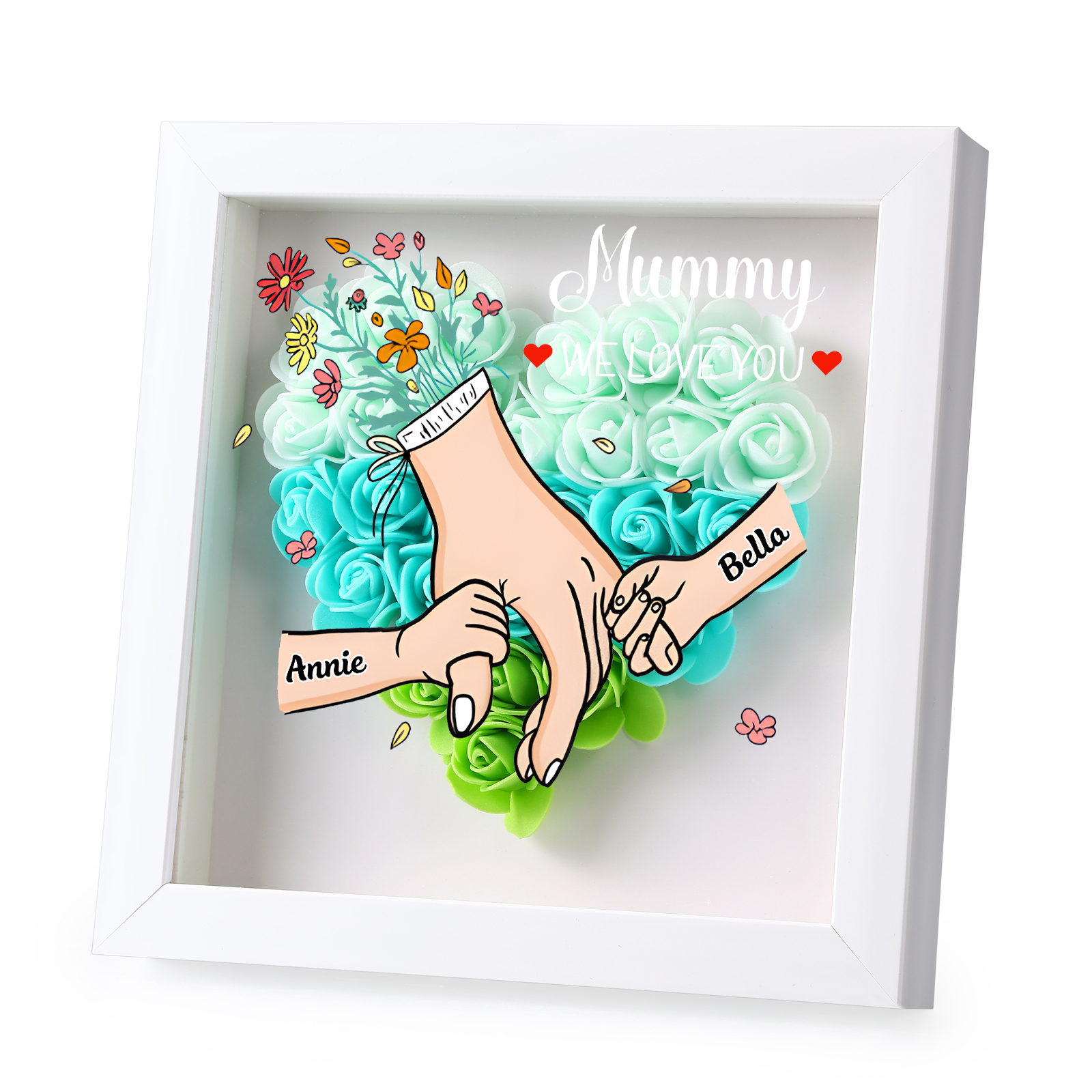 Personalised Flower Shadow Box Custom 2-6 Names & 1 Text Heart Rose Frame Deco 5 Colors Gift for Grandma | Jessemade