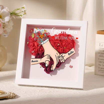Personalised Flower Shadow Box Custom 2-6 Names & 1 Text Heart Rose Frame Deco 5 Colors Gift for Grandma | Jessemade