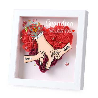 Personalised Flower Shadow Box Custom 2-6 Names & 1 Text Heart Rose Frame Deco 5 Colors Gift for Grandma | Jessemade