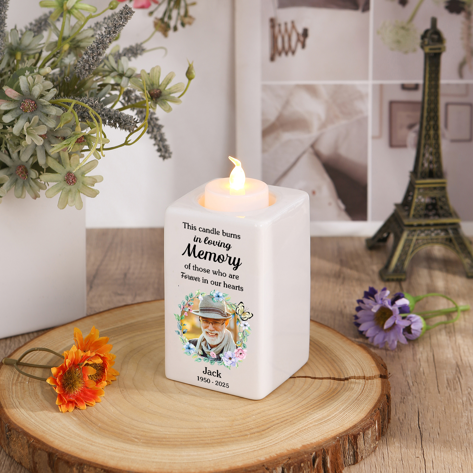 Personalised Photo Memorial Candle Holder - Custom Name & Dates Memorial Gift | Jessemade