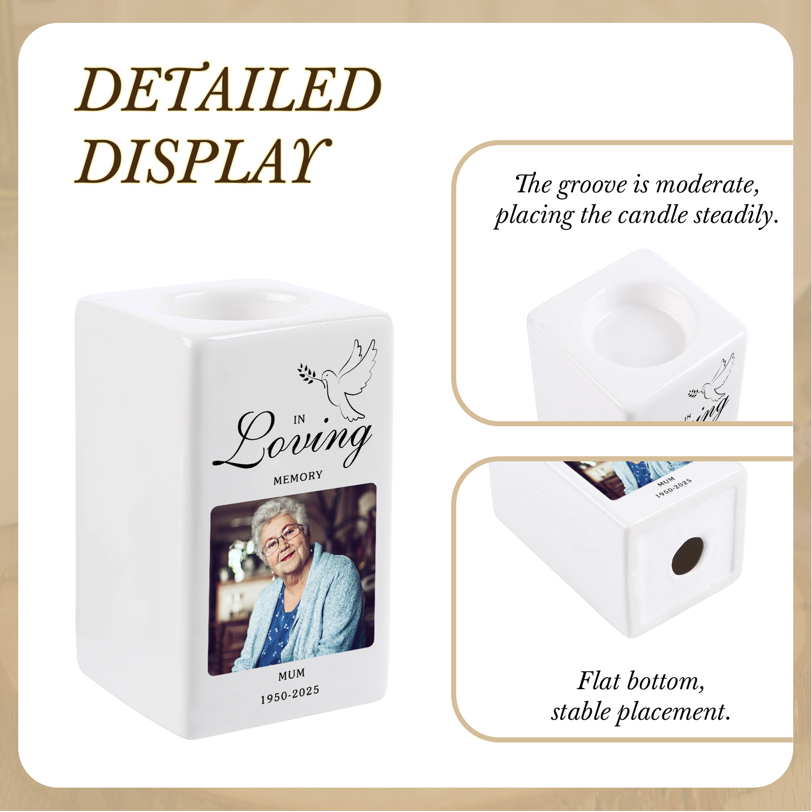 Personalised Photo Memorial Candle Holder - Custom Name & Dates Memorial Gift | Jessemade