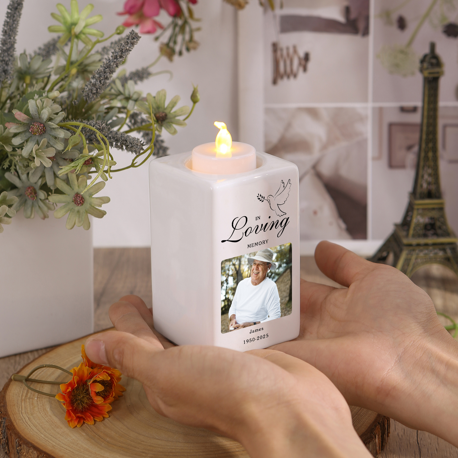Personalised Photo Memorial Candle Holder - Custom Name & Dates Memorial Gift | Jessemade
