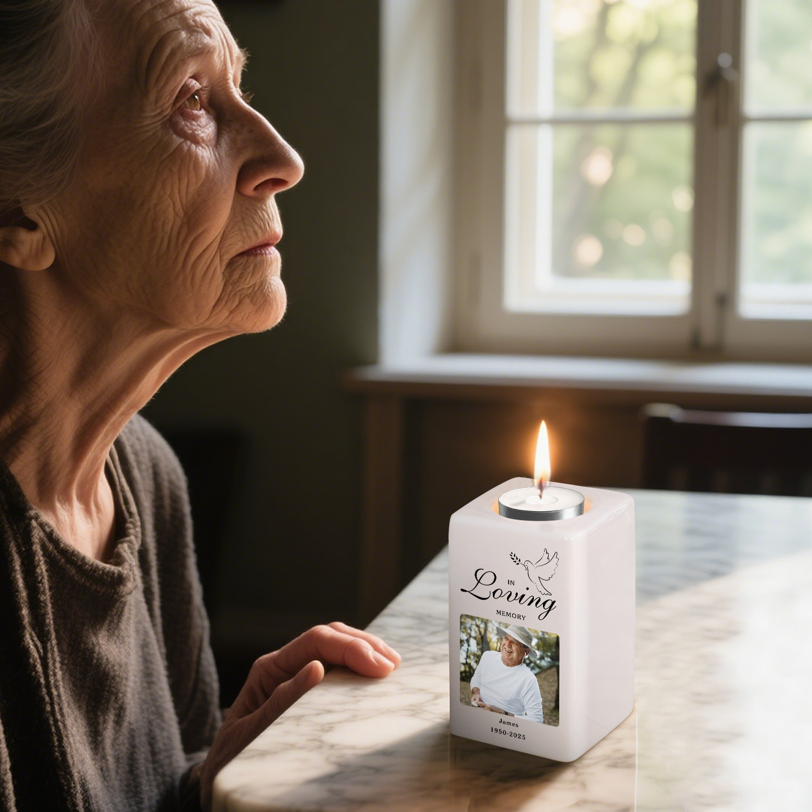Personalised Photo Memorial Candle Holder - Custom Name & Dates Memorial Gift | Jessemade