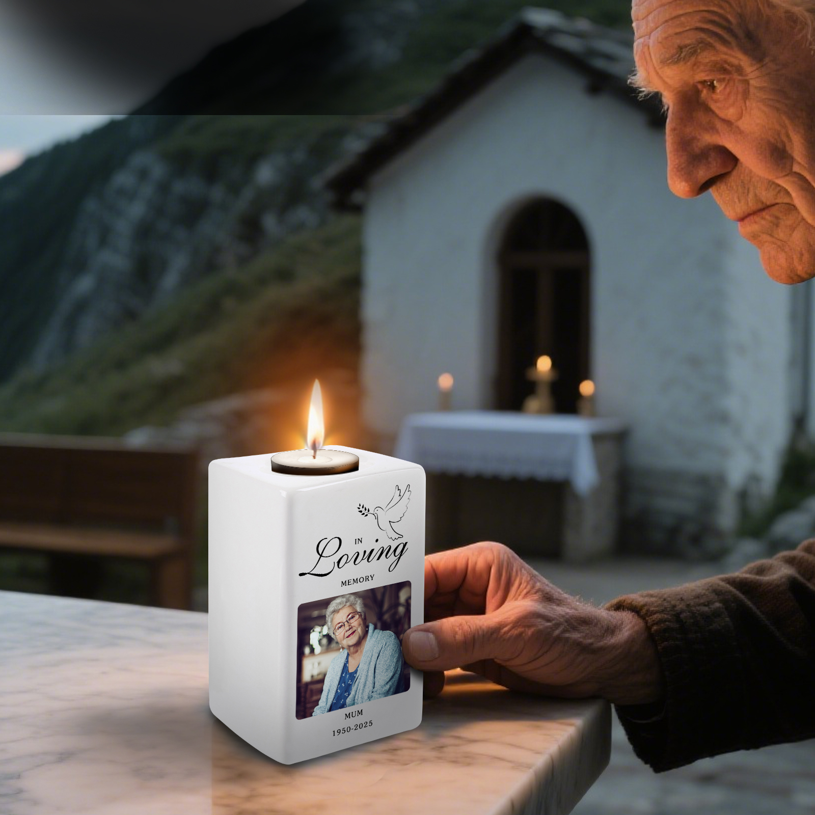 Personalised Photo Memorial Candle Holder - Custom Name & Dates Memorial Gift | Jessemade