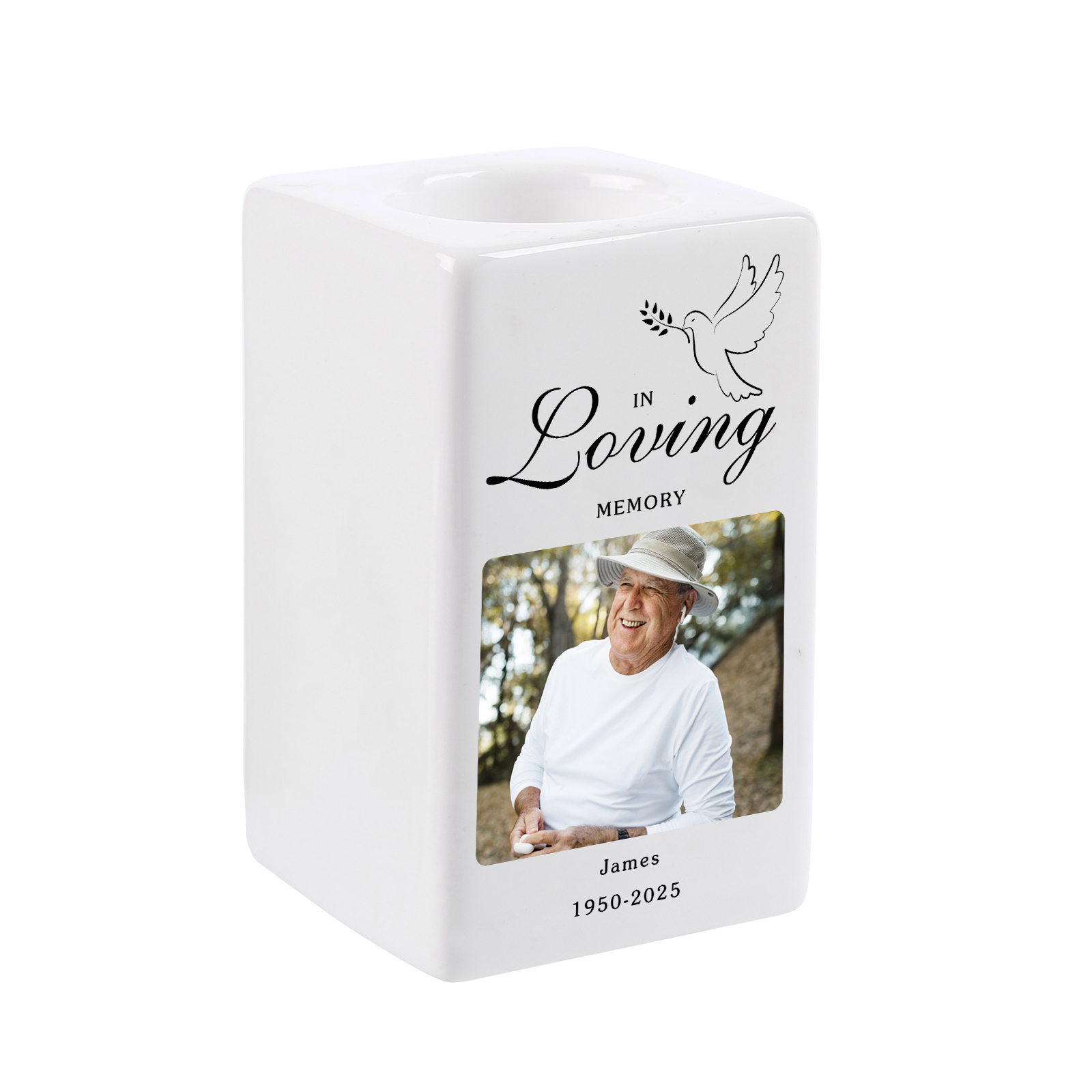 Personalised Photo Candle Holder - Custom Name & Dates Memorial Gift |
