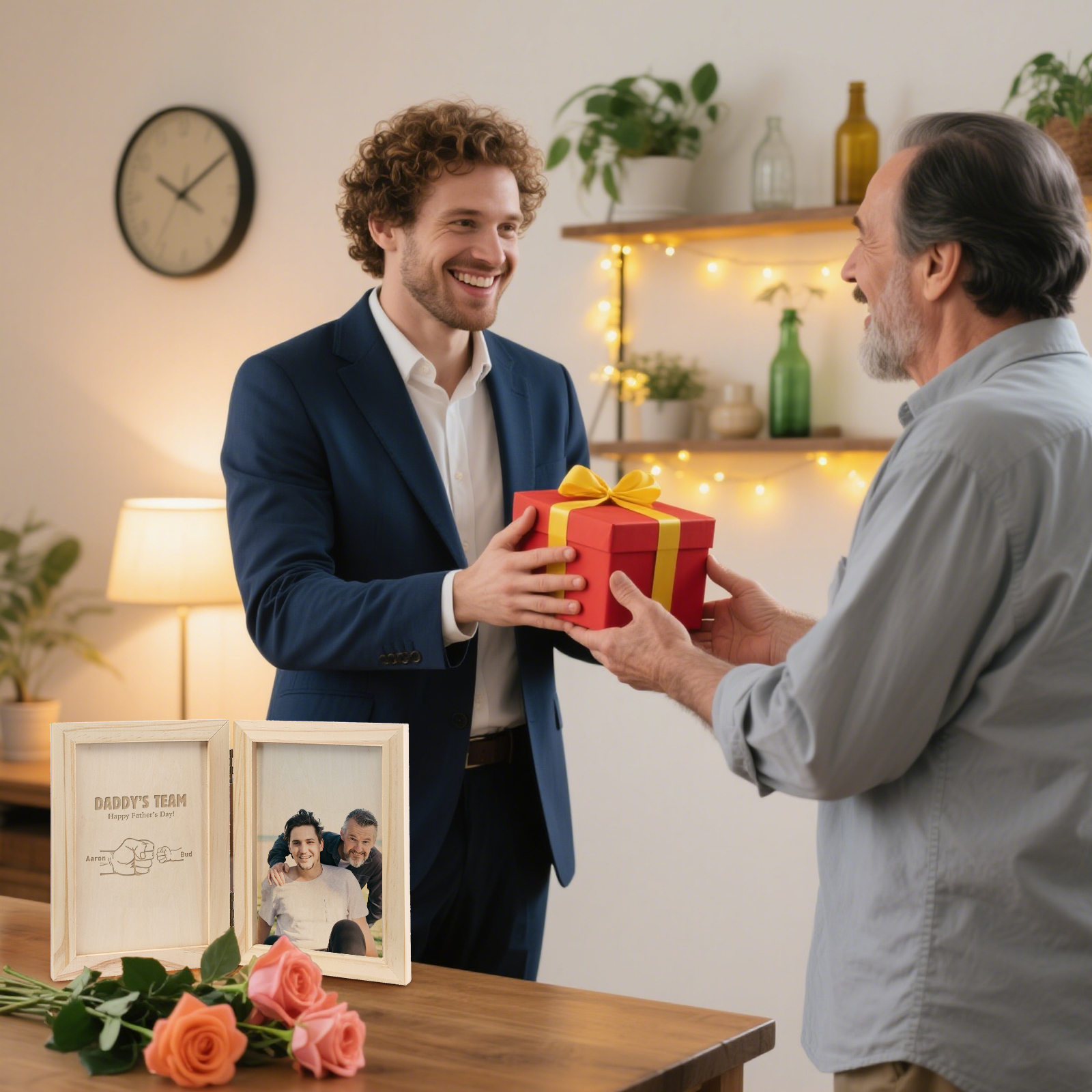 2 Names Personalised Wooden Frame with Photo and Date - Father’s Day Gift | Jessemade