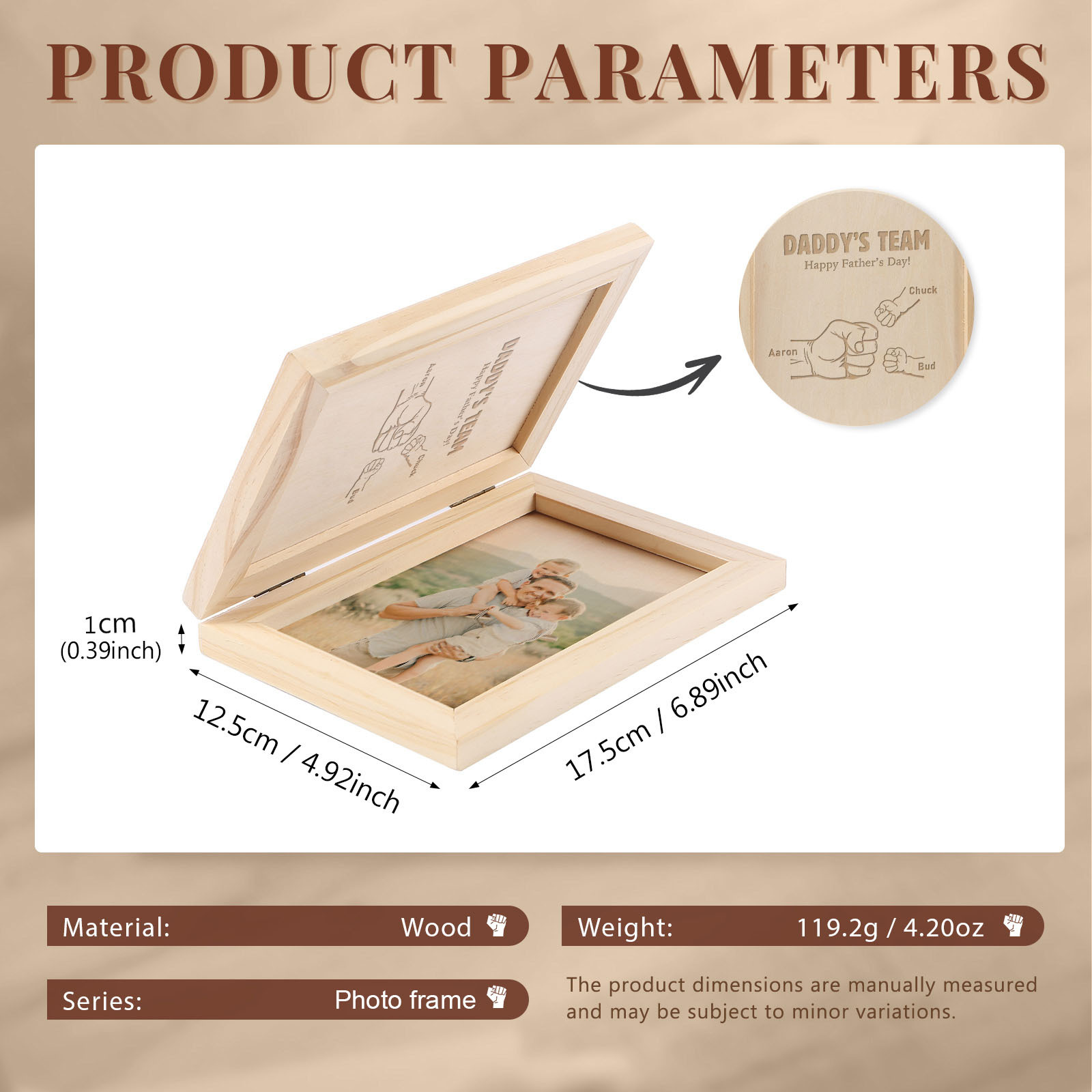 3 Names Personalised Wooden Frame with Photo and Date - Father’s Day Gift | Jessemade