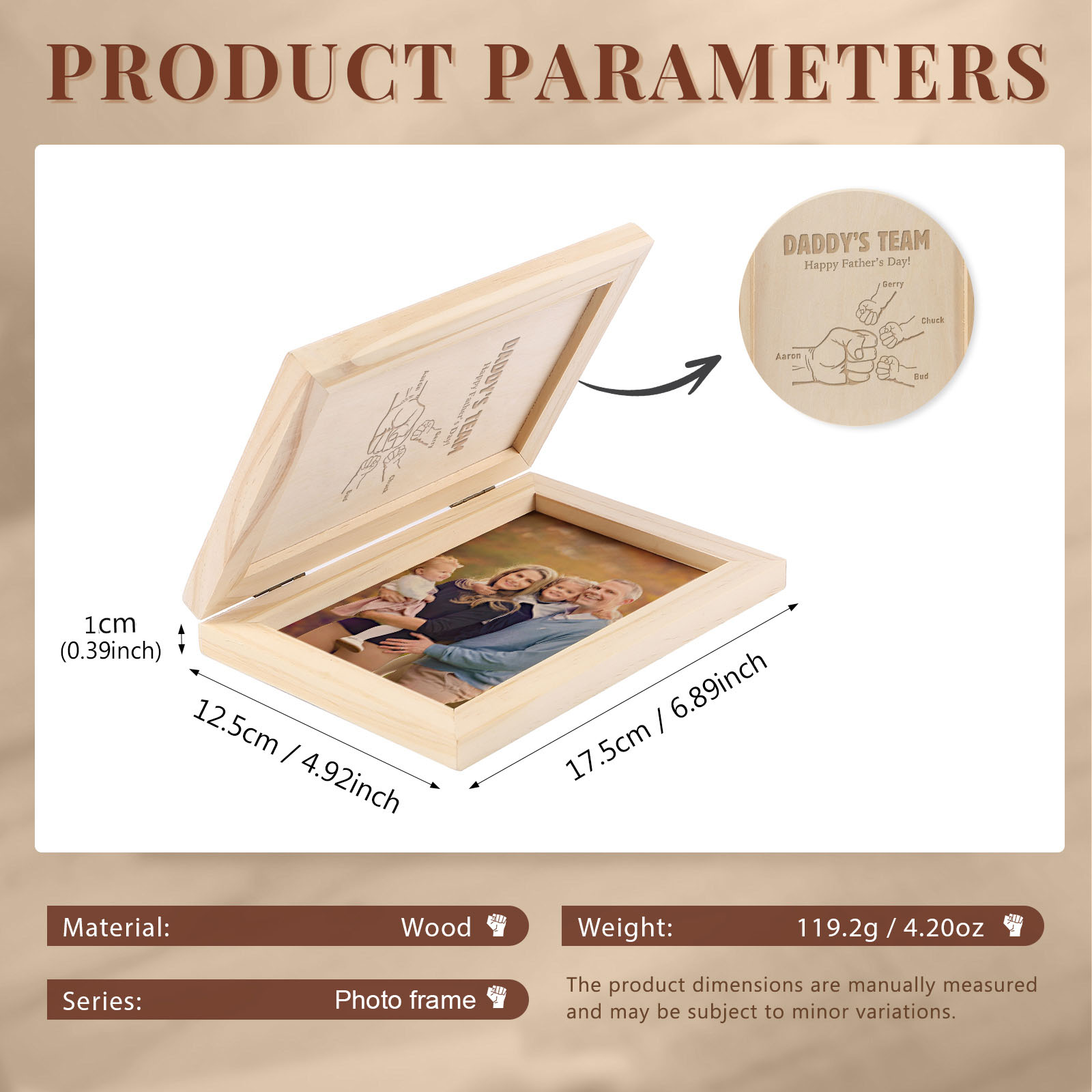 4 Names Personalised Wooden Frame with Photo and Date - Father’s Day Gift | Jessemade