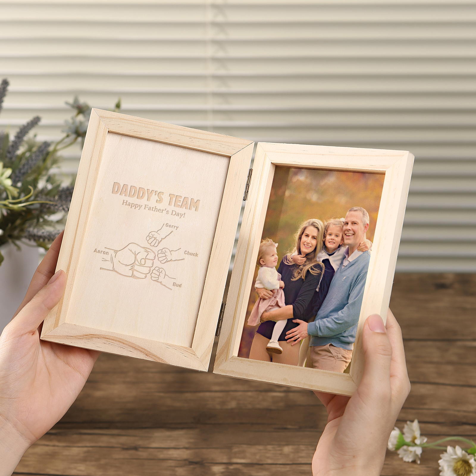 4 Names Personalised Wooden Frame with Photo and Date - Father’s Day Gift | Jessemade