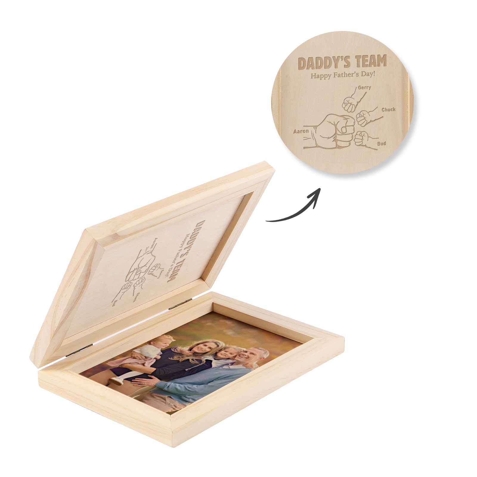 4 Names Personalised Wooden Frame with Photo and Date - Father’s Day Gift | Jessemade