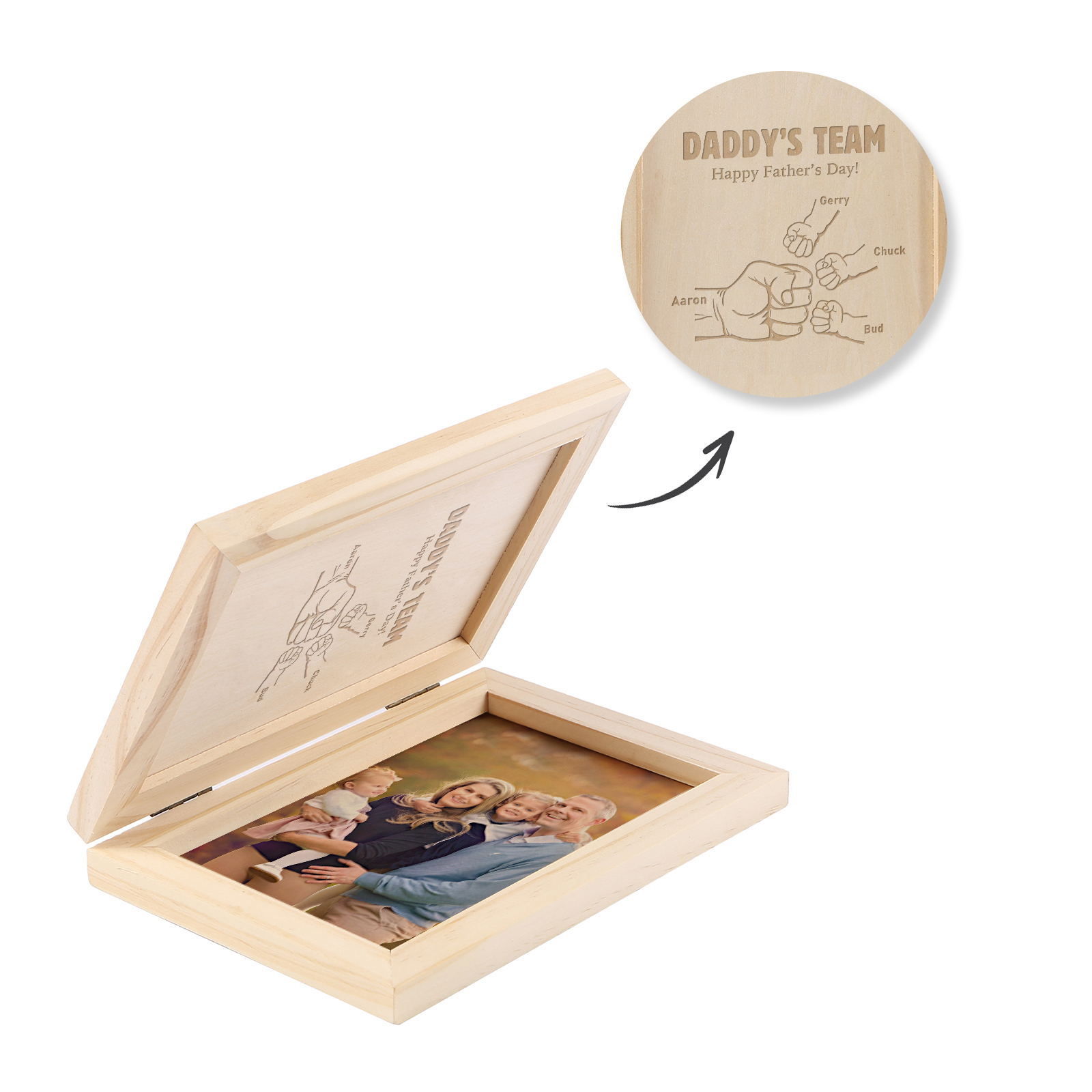 4 Names Personalised Wooden Frame with Photo and Date - Father’s Day Gift | Jessemade