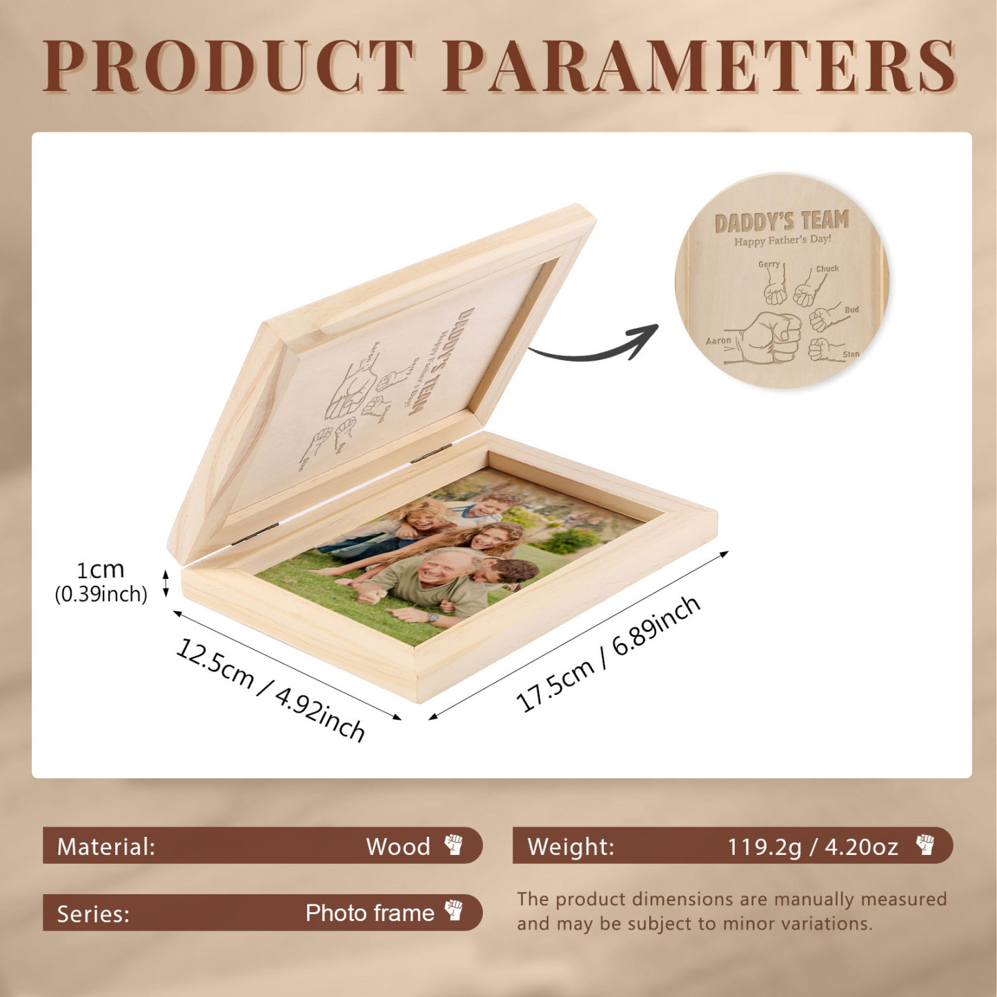 5 Names Personalised Wooden Frame with Photo and Date - Father’s Day Gift | Jessemade