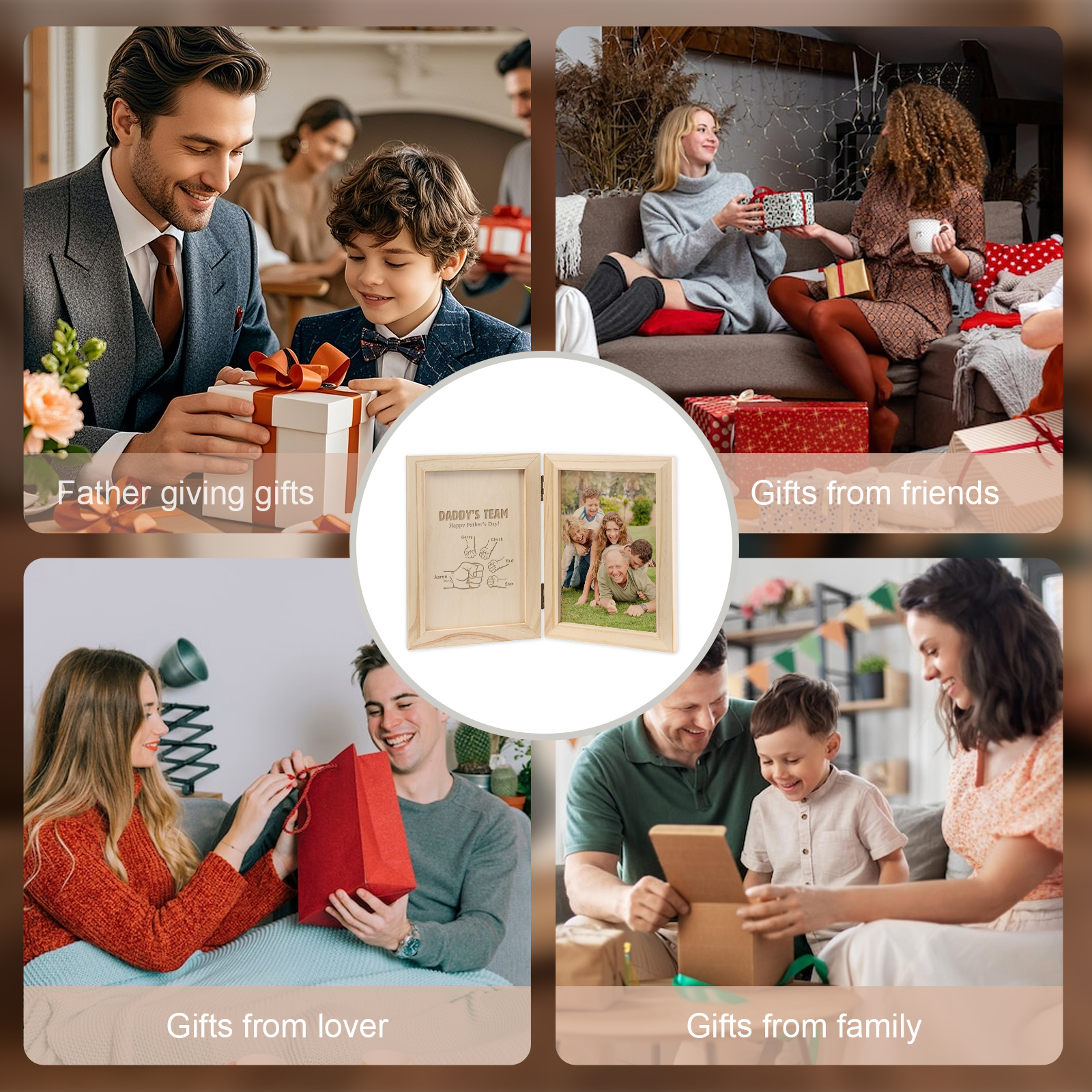 5 Names Personalised Wooden Frame with Photo and Date - Father’s Day Gift | Jessemade