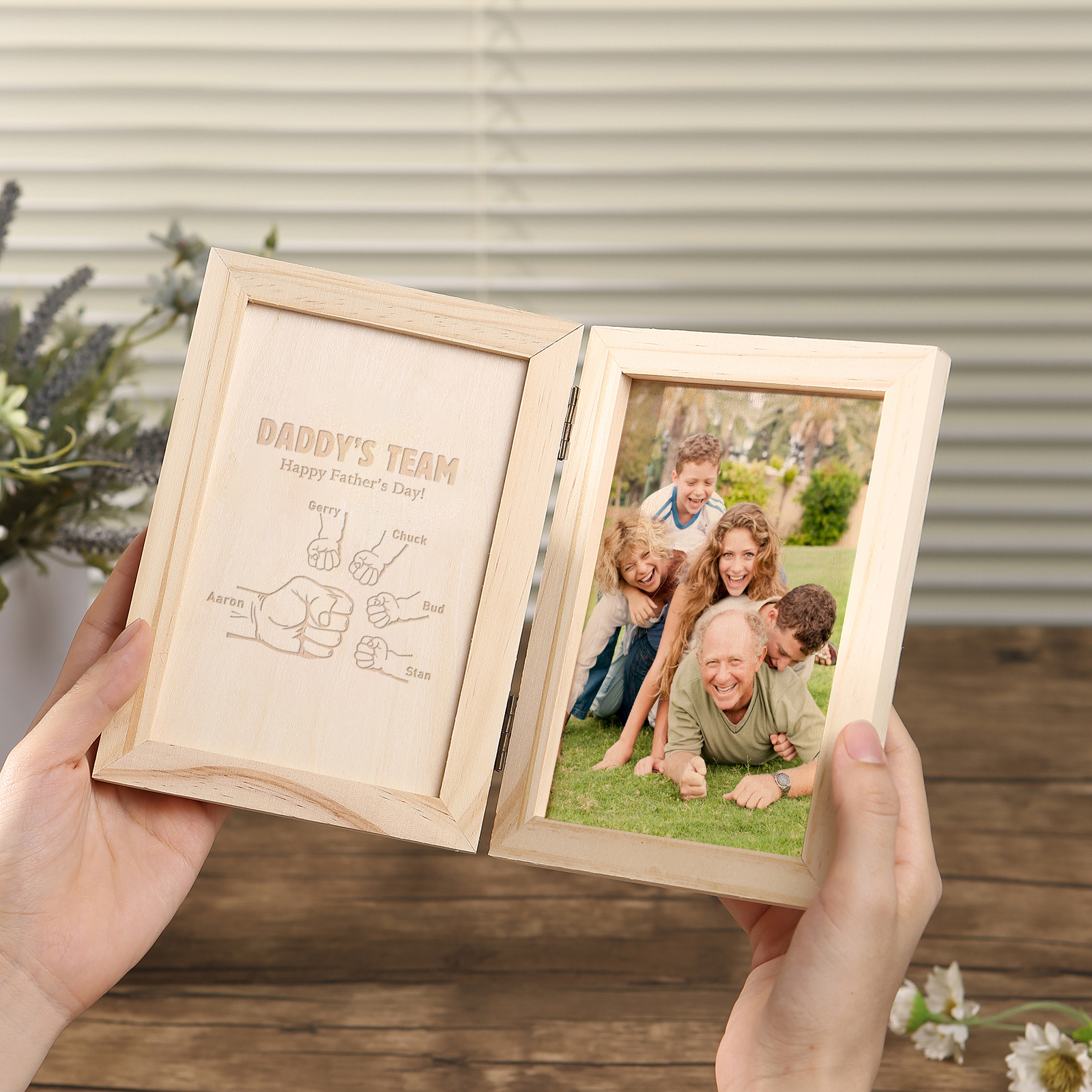 5 Names Personalised Wooden Frame with Photo and Date - Father’s Day Gift | Jessemade
