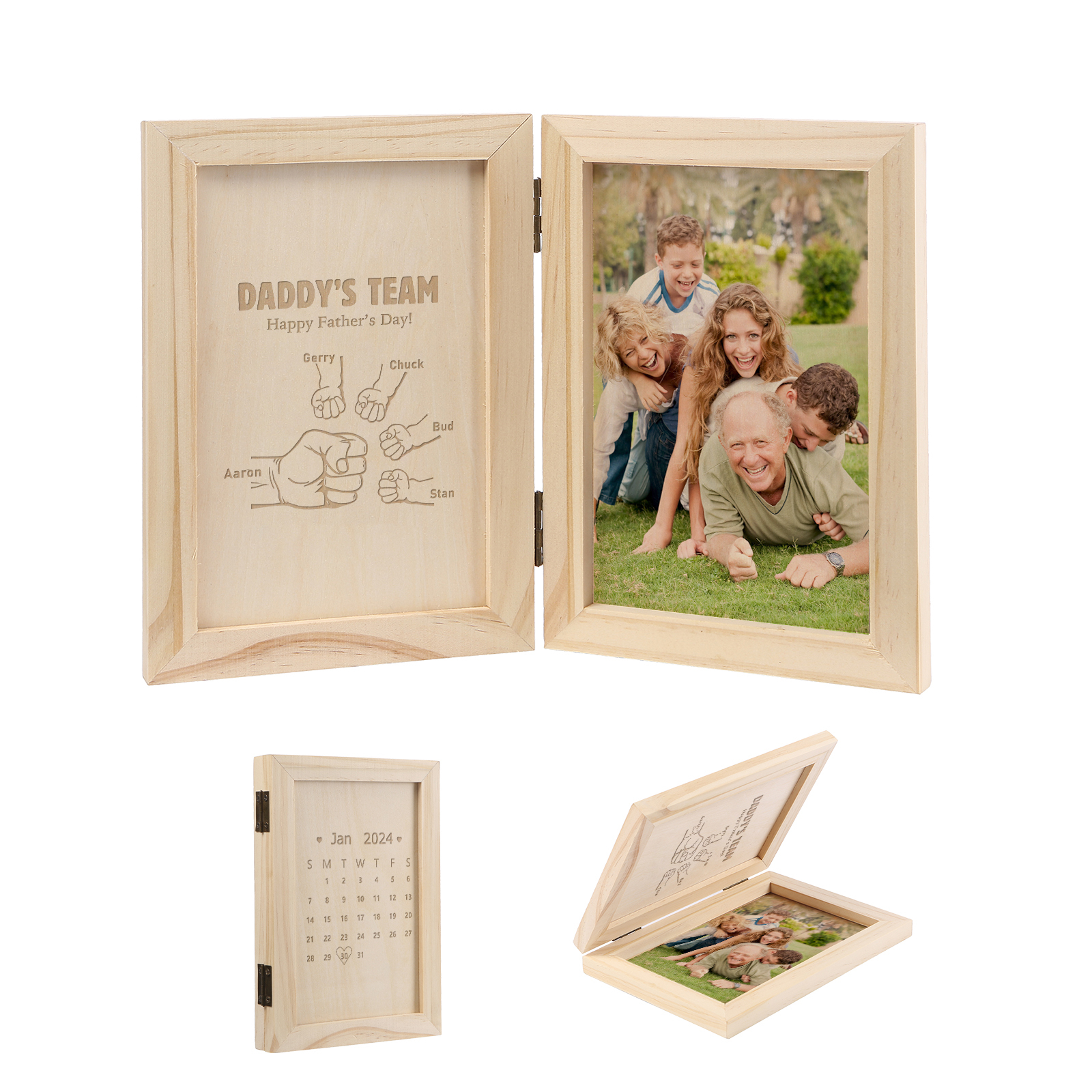 5 Names Personalised Wooden Frame with Photo and Date - Father’s Day Gift | Jessemade