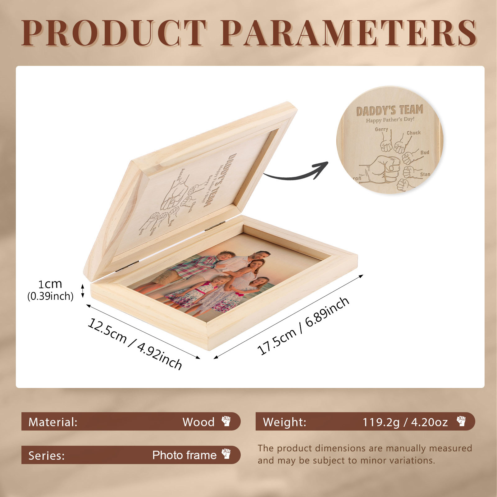 6 Names Personalised Wooden Frame with Photo and Date - Father’s Day Gift | Jessemade