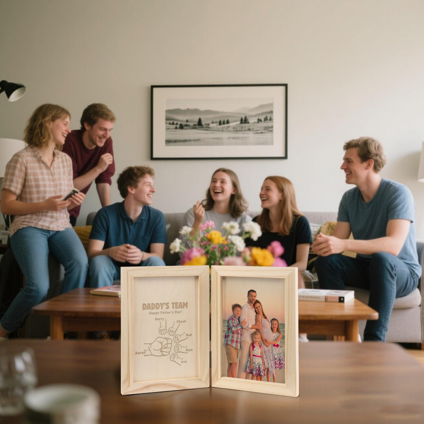 6 Names Personalised Wooden Frame with Photo and Date - Father’s Day Gift | Jessemade