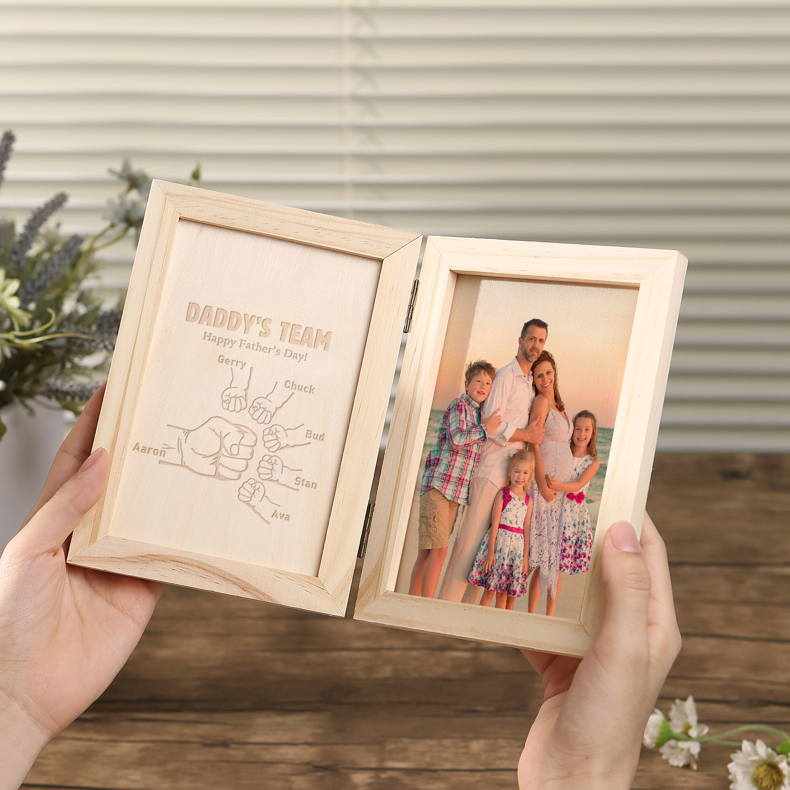 6 Names Personalised Wooden Frame with Photo and Date - Father’s Day Gift | Jessemade